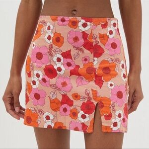 Urban Outfitters Floral A-Line Skirt - Orange and Pink